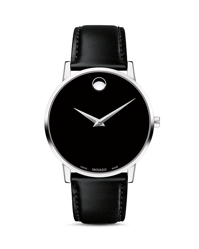 

Часы Movado Museum Classic с черным кожаным ремешком, 40 мм, черный