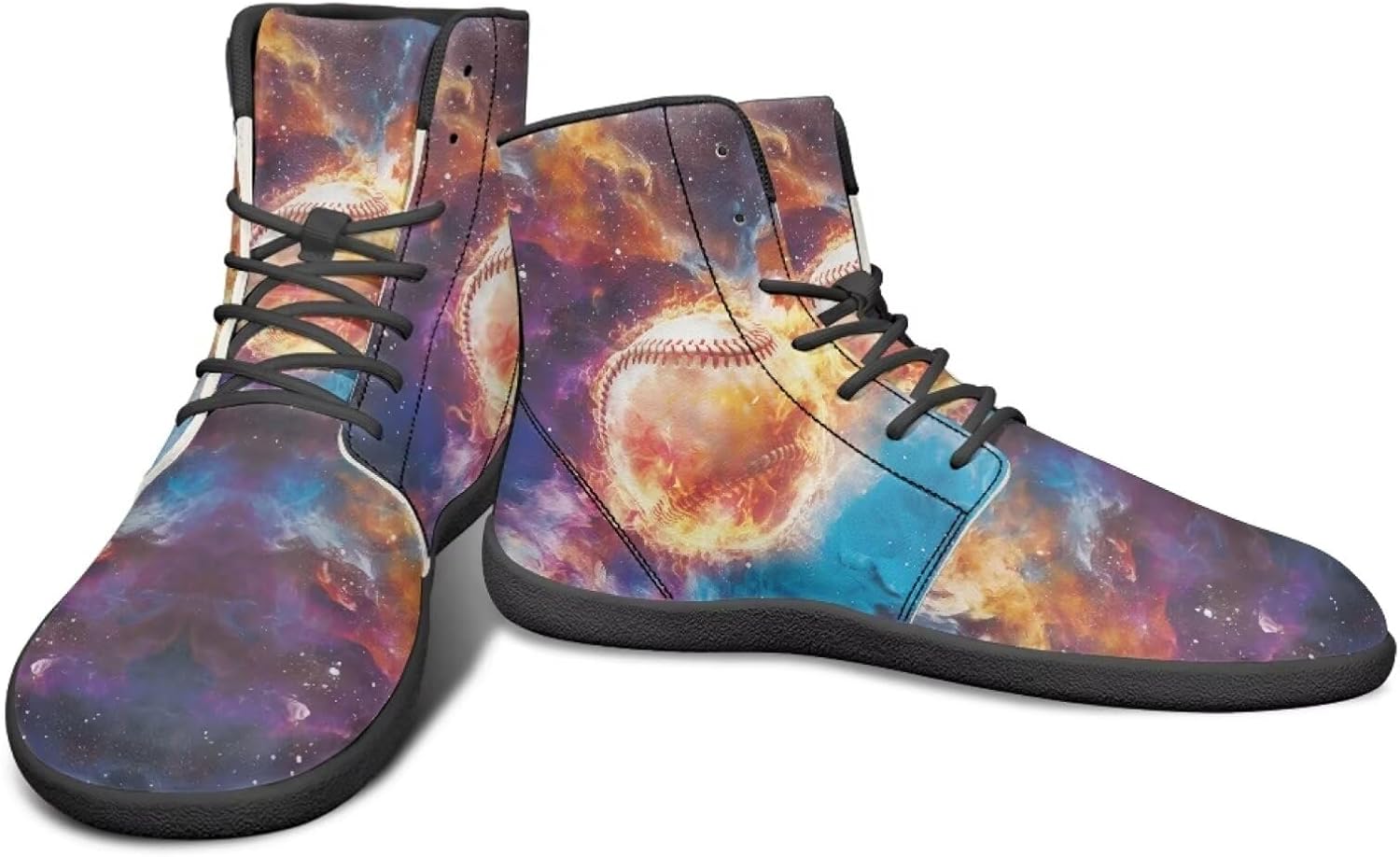 

Кроссовки-босоножки с высоким верхом для мужчин, минималистичная обувь для бега с резиновой подошвой для заземления Watdotory, Colourful Galaxy Flame Baseball Print