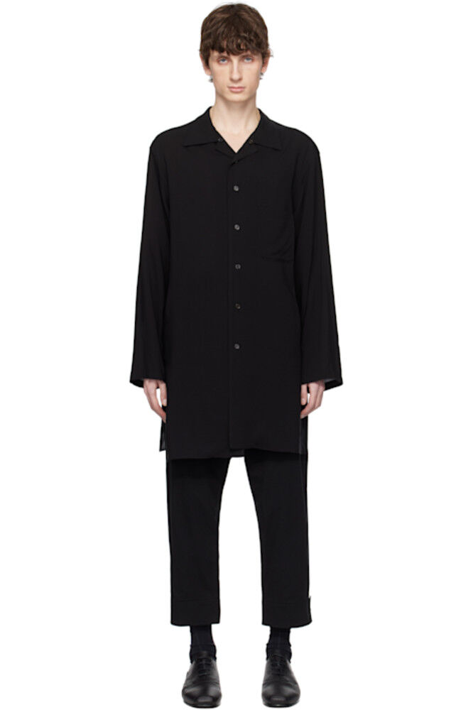 

Черная рубашка из целлюлозы с воротником-пуговицей YOHJI YAMAMOTO