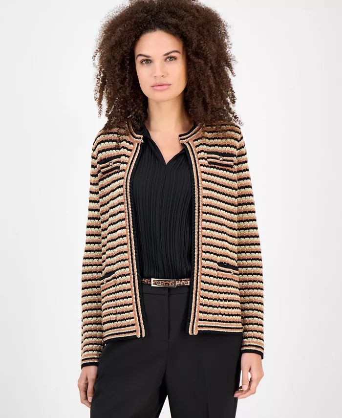 

Женский кардиган металлизированной вязки Anne Klein, коричневый