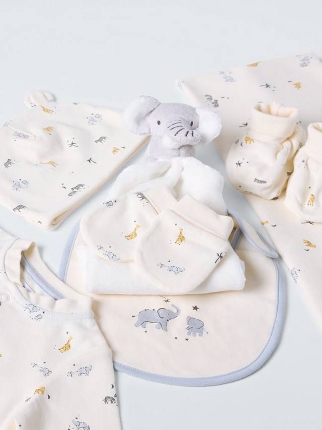 Детский комбинезон Safari John Lewis, Hat, Bib, Blanket, Mitts, Booties, Elephant Toy Gift Set — фото 2