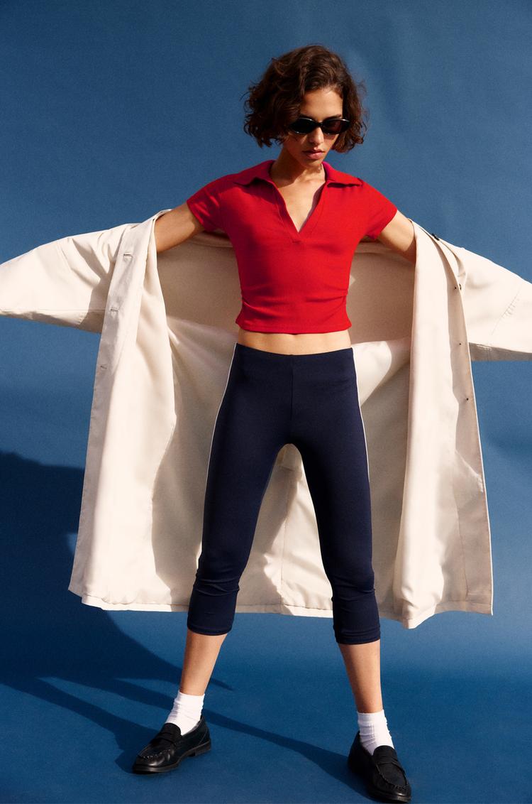 

Укороченная рубашка поло с коротким рукавом Pull And Bear, красный