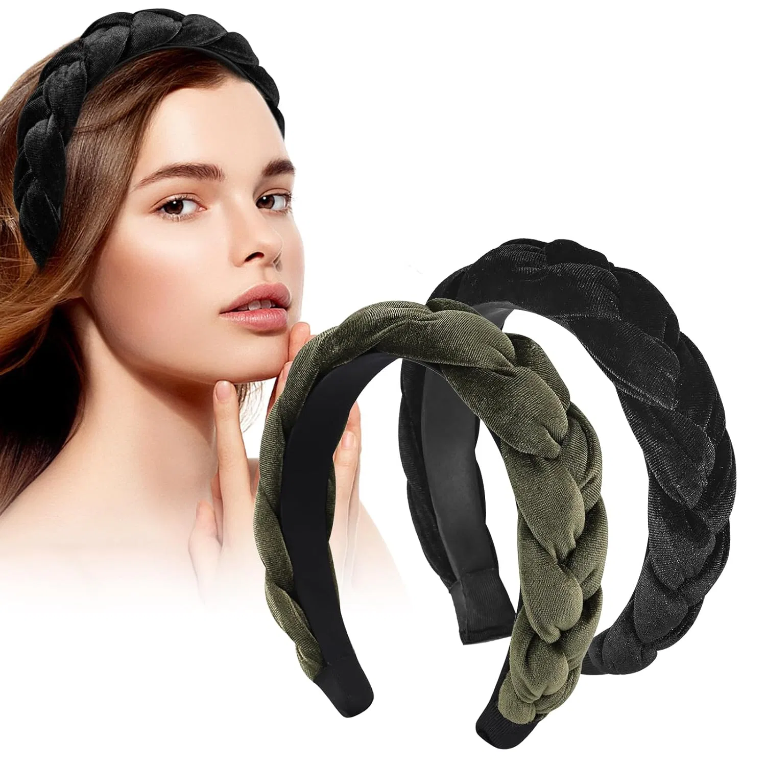 Женская бархатная повязка для волос LOPHE (2 шт.) Lophe, Black + Green