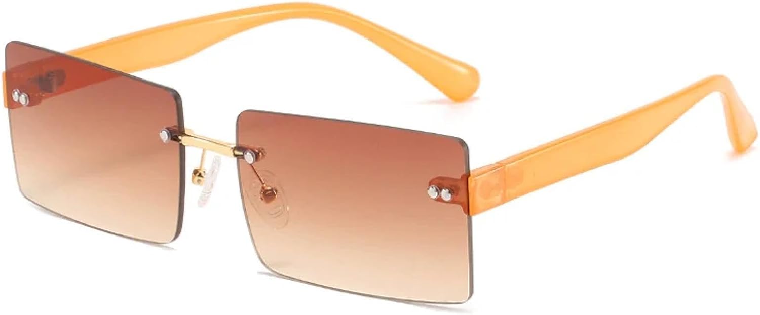 

Роскошные солнцезащитные очки без оправы для женщин и мужчин, модные винтажные очки с заклепками, для активного отдыха, летних путешествий, с защитой от УФ-излучения UV400 TKKTLLT, Orange Tea