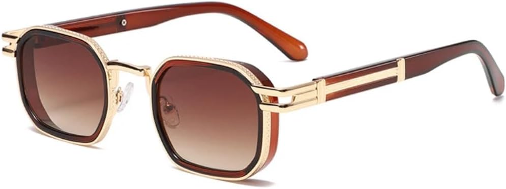 

Ретро квадратные металлические женские солнцезащитные очки класса люкс с градиентным затемнением, защита от УФ-излучения UV400, модные мужские очки в стиле панк TVTBBVV, Golden Brown Tea