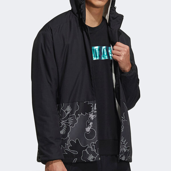 Куртка adidas Aop Block Colorblock Windproof Fleece Lined Stay Warm Hooded Jacket Black, черный — фото 4