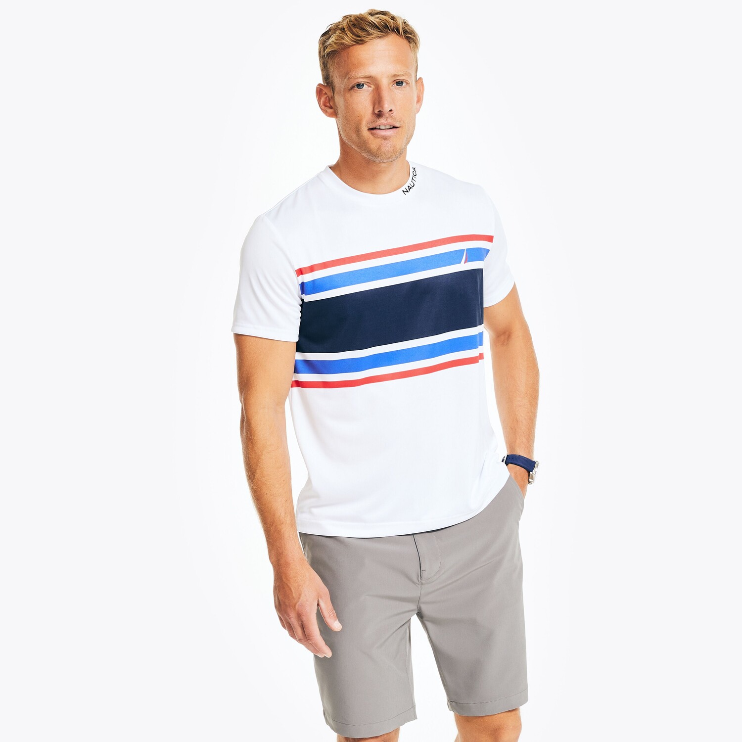 

Мужская футболка Nautica Navtech с цветными блоками, цвет Bright White