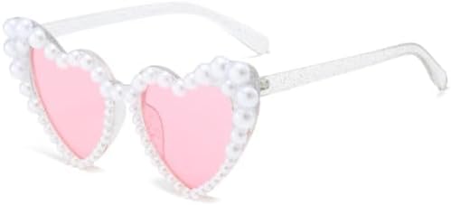 

Летние модные солнцезащитные очки в форме сердца с жемчугом для женщин, с крупной оправой, стильные, повседневные, милые, с защитой от УФ-излучения UV400 MTZJH, Clear Pink