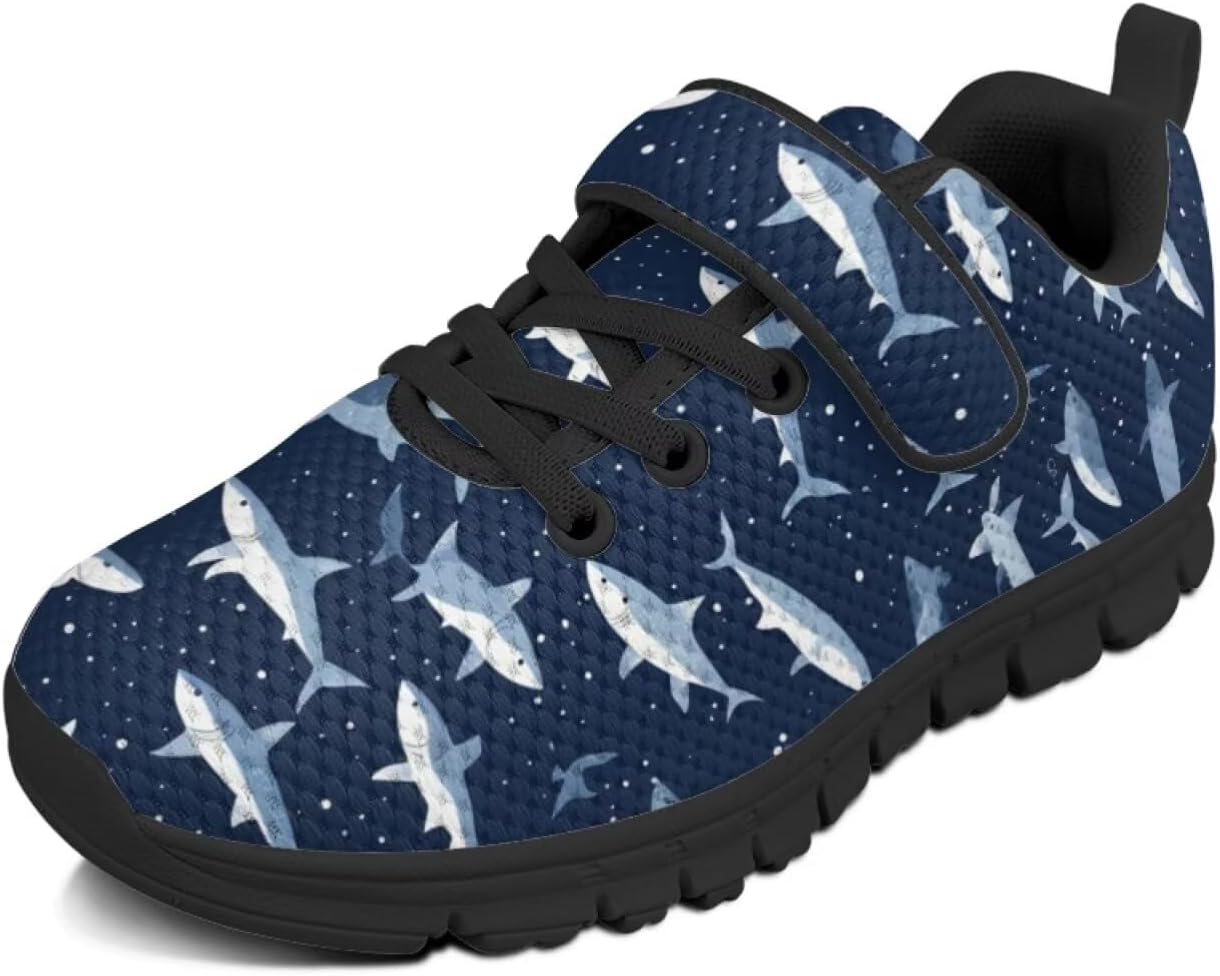

Детские кроссовки для мальчиков, дышащие спортивные кроссовки для бега и тенниса для детей младшего и старшего возраста, размеры US 11-2.5 Pointodoor, Cartoon Shark