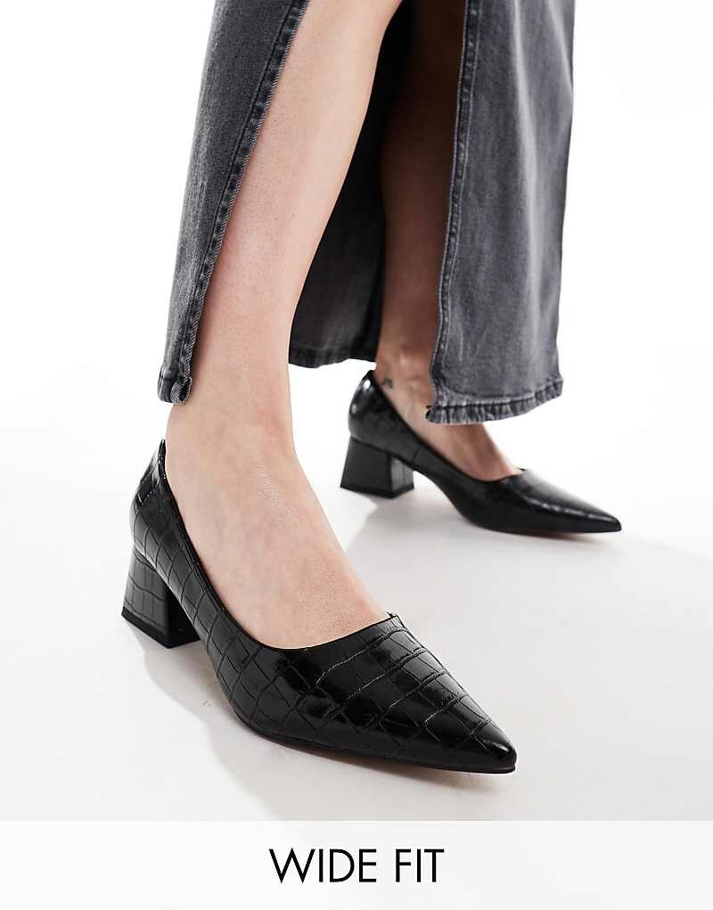 

Черные туфли ASOS DESIGN Wide Fit – Saint – на среднем каблуке, широкая посадка