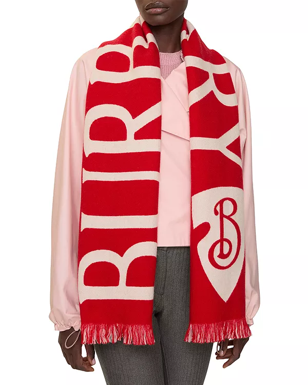 Шерстяной шарф с логотипом - эксклюзив Burberry, красный — фото 3