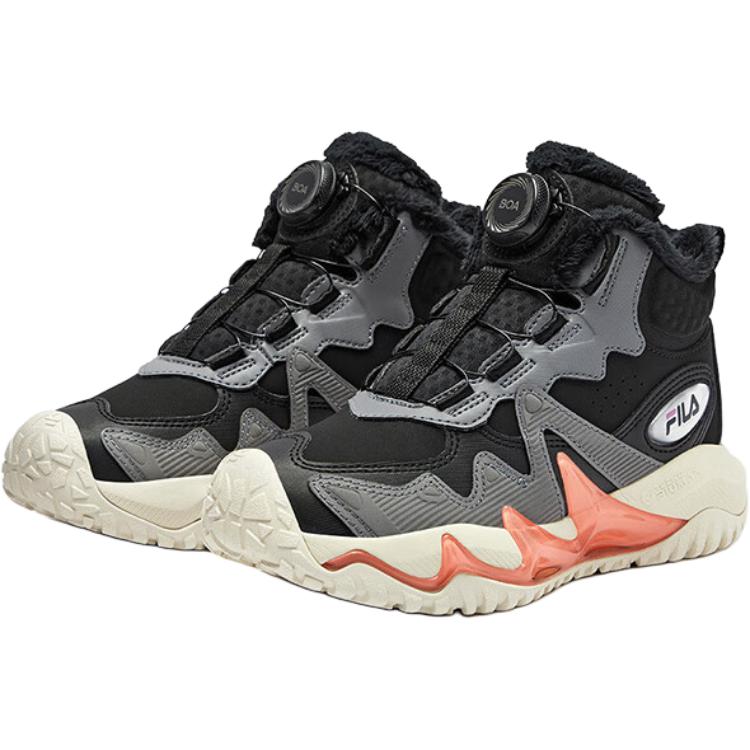 FILA KIDS BOA Теплые противоскользящие высокие детские кроссовки для активного отдыха, черно-серые, для подростков — фото 2