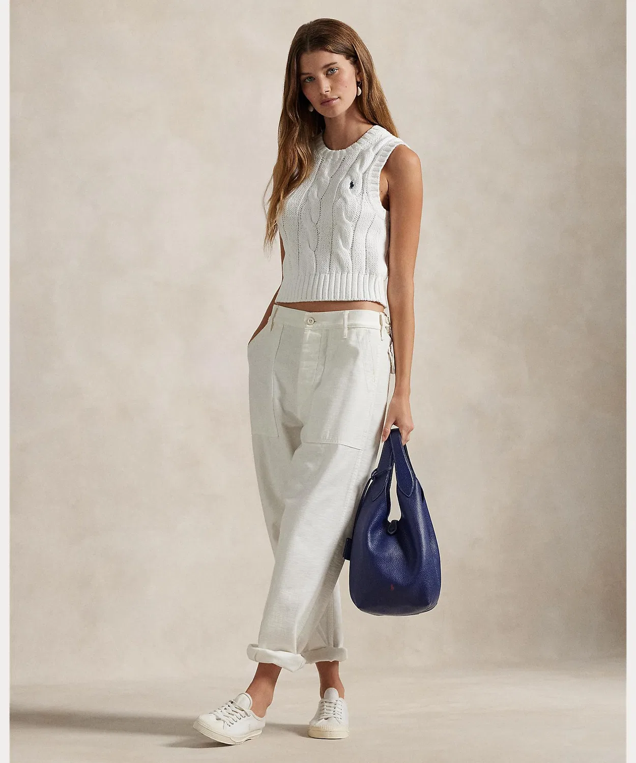 Жилет трикотажный хлопковый укороченный Ralph Lauren белый — фото 3