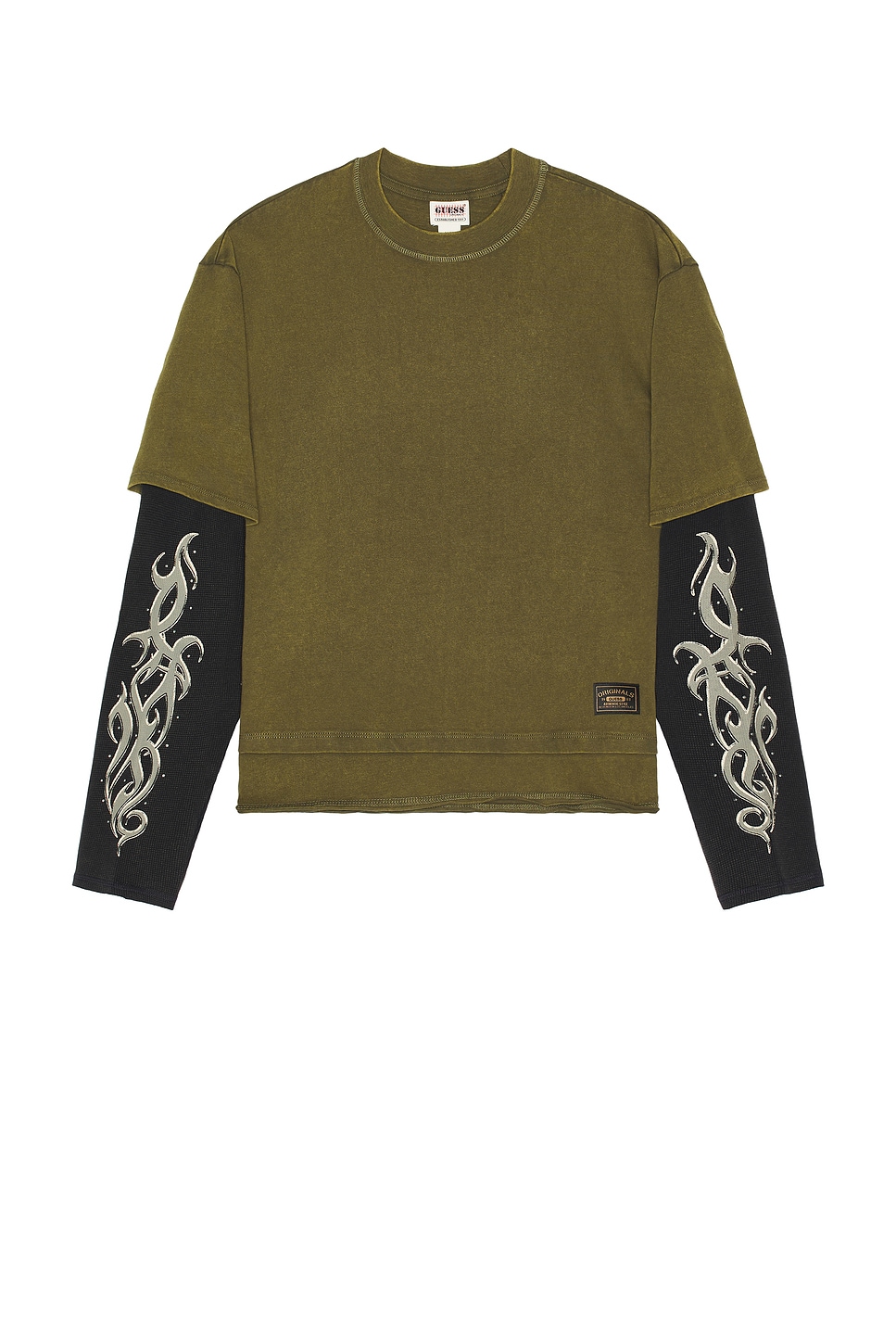 

Двойная длинная футболка с длинным рукавом Guess Originals, olive morning multi