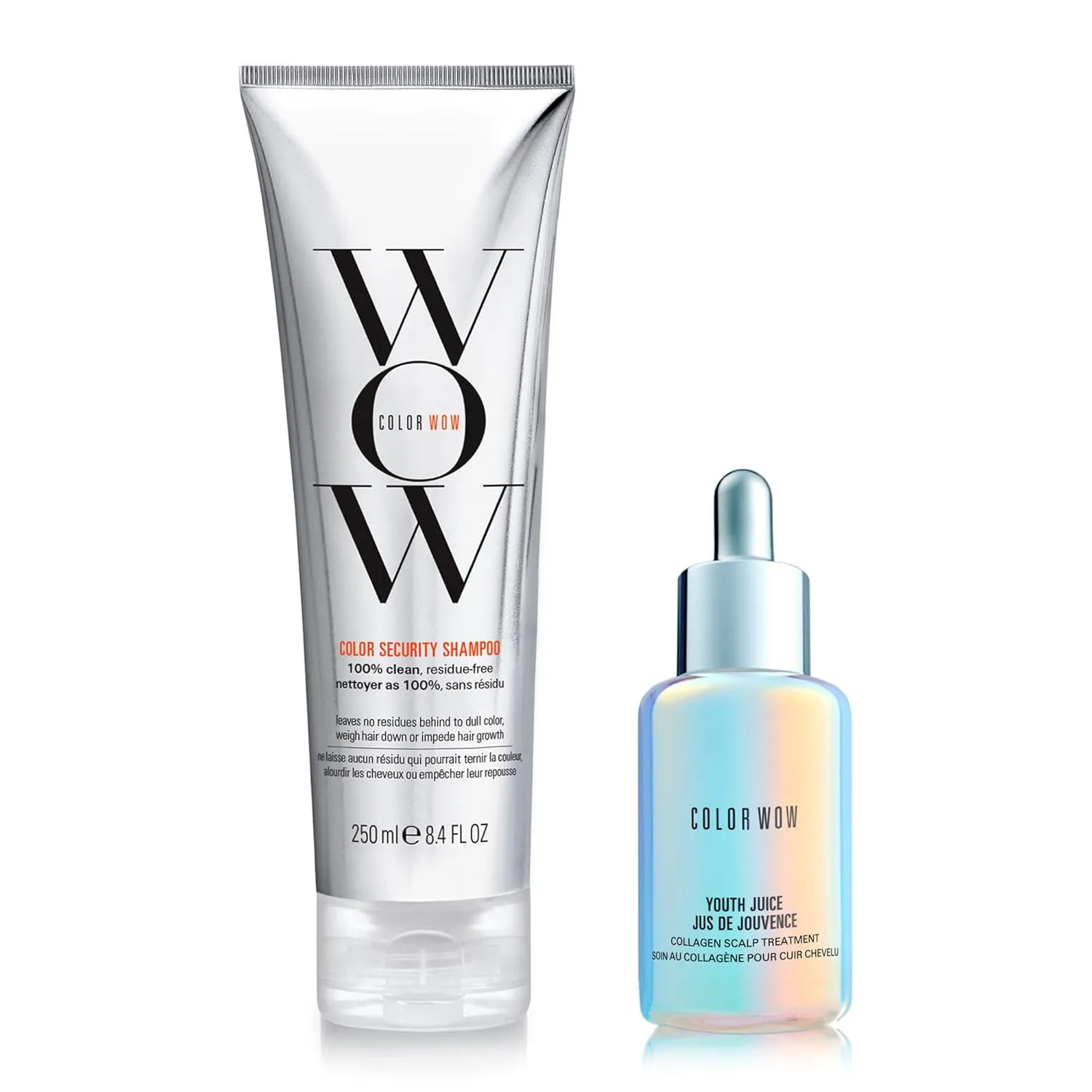 Набор для ухода за кожей головы COLOR WOW Optimal Scalp Treatment - идеальная двухэтапная подготовка: очищение шампунем COLOR SECURITY SHAMPOO и лечение кожи головы сывороткой YOUTH JUICE для оптимальных результатов