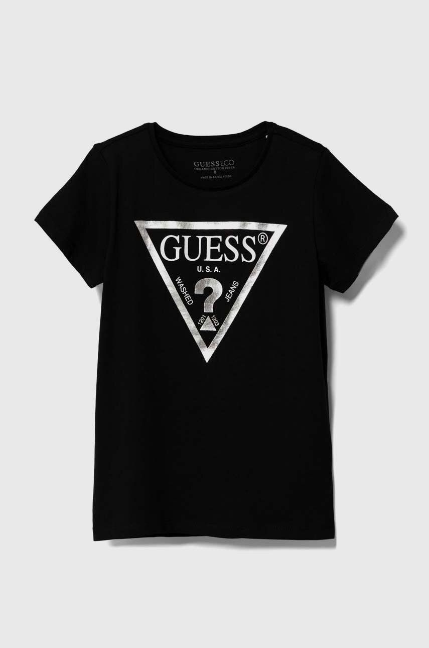 

Детская хлопковая футболка Guess, черный