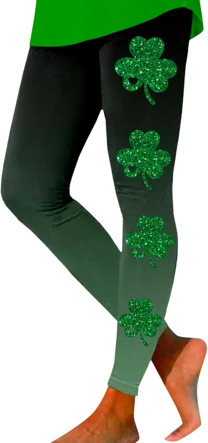 

Леггинсы для женщин St Patricks Day, зеленые, с клевером, высокие XINGJIAARTS