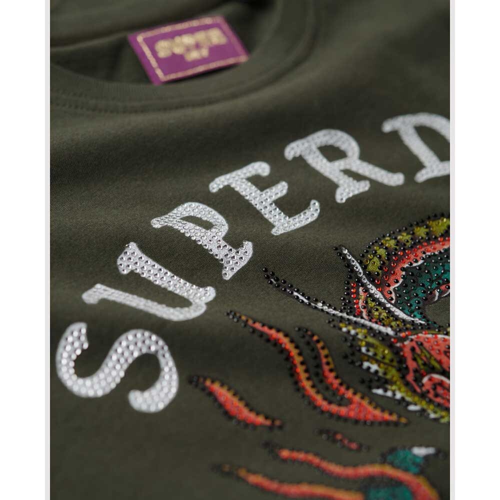 Футболка с коротким рукавом Superdry Tattoo Rhinestone Fitted, зеленый — фото 4