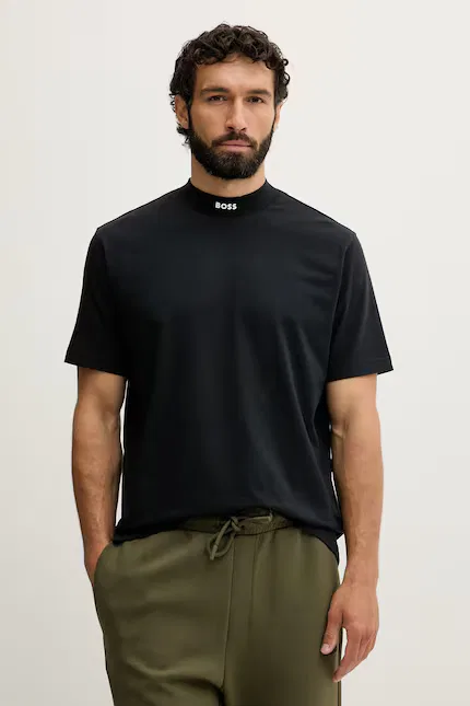 Футболка хлопковая с эластаном Tee Collar BOSS Green, черный