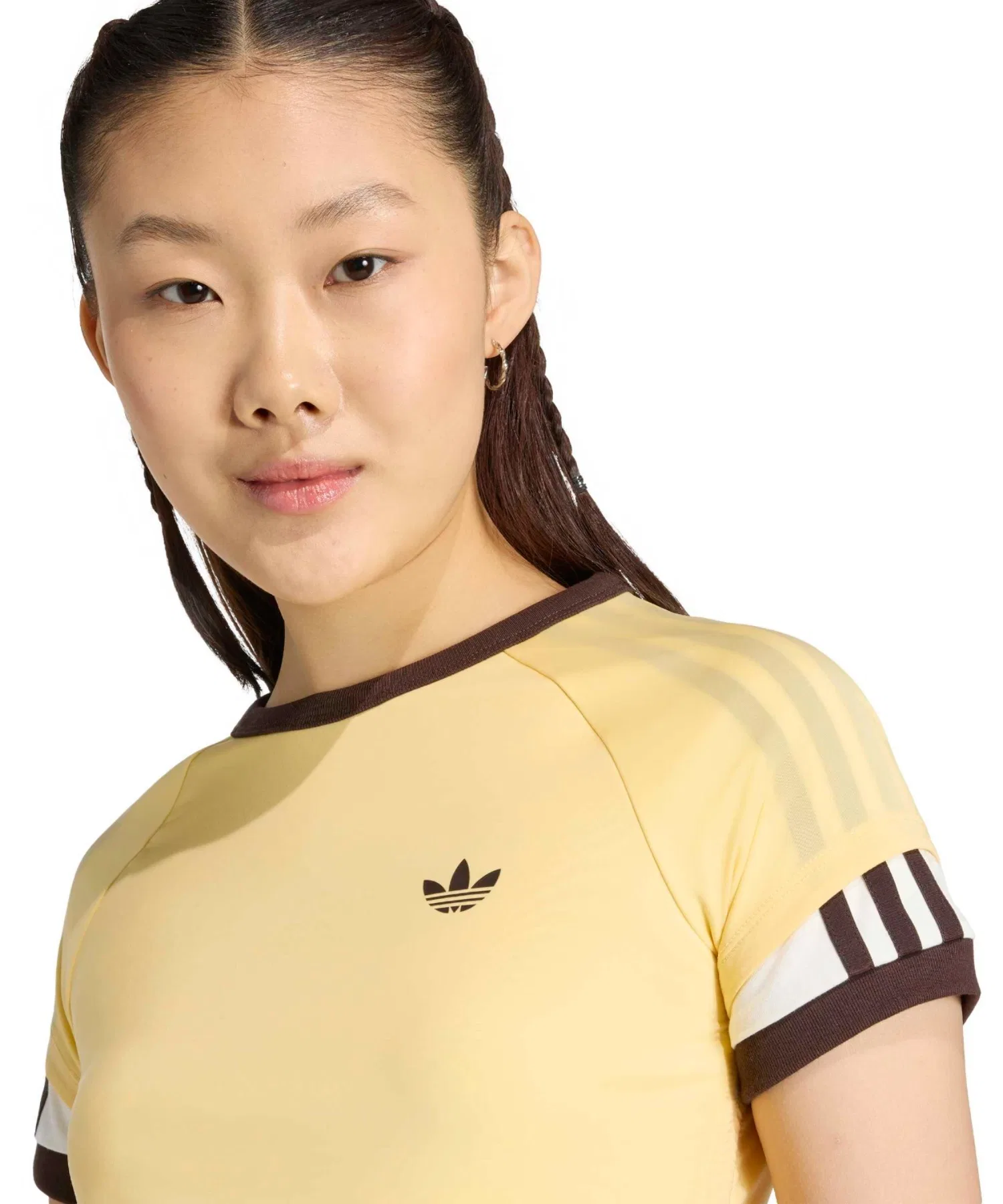 Женская футболка Adidas DOUBLE LAYERED CALI с круглым вырезом жёлтая — фото 3