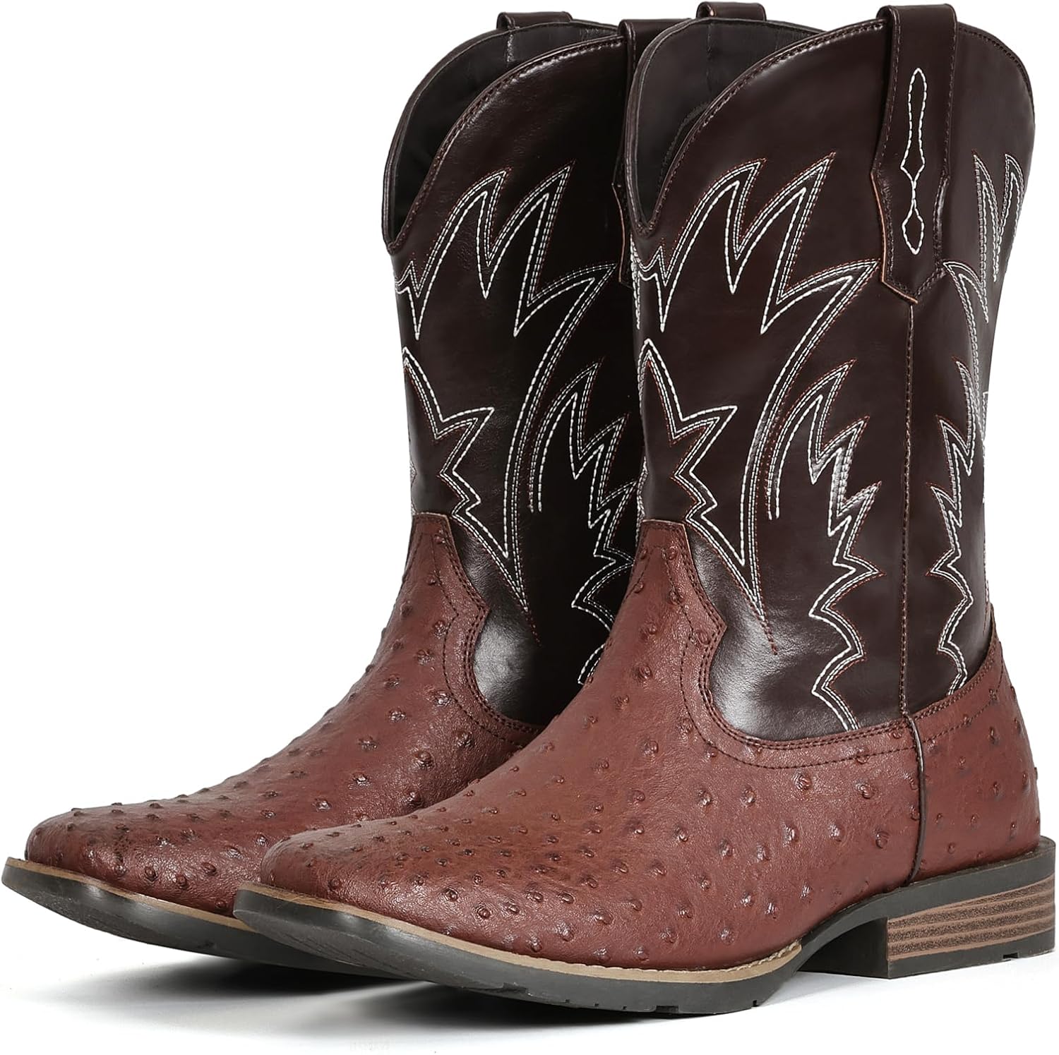 

Мужские ковбойские сапоги IUV в западном стиле из страусиной кожи, широкие, прочные, модные, с вышивкой, на шнуровке, с противоскользящей подошвой, разных цветов, коричневый