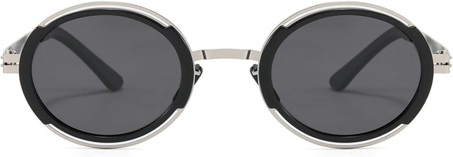 

Модные солнцезащитные очки в маленькой круглой оправе для мужчин, ретро-очки с поляризованными линзами для женщин, защита от УФ-излучения, мужские панк-очки mincl, Silver Black