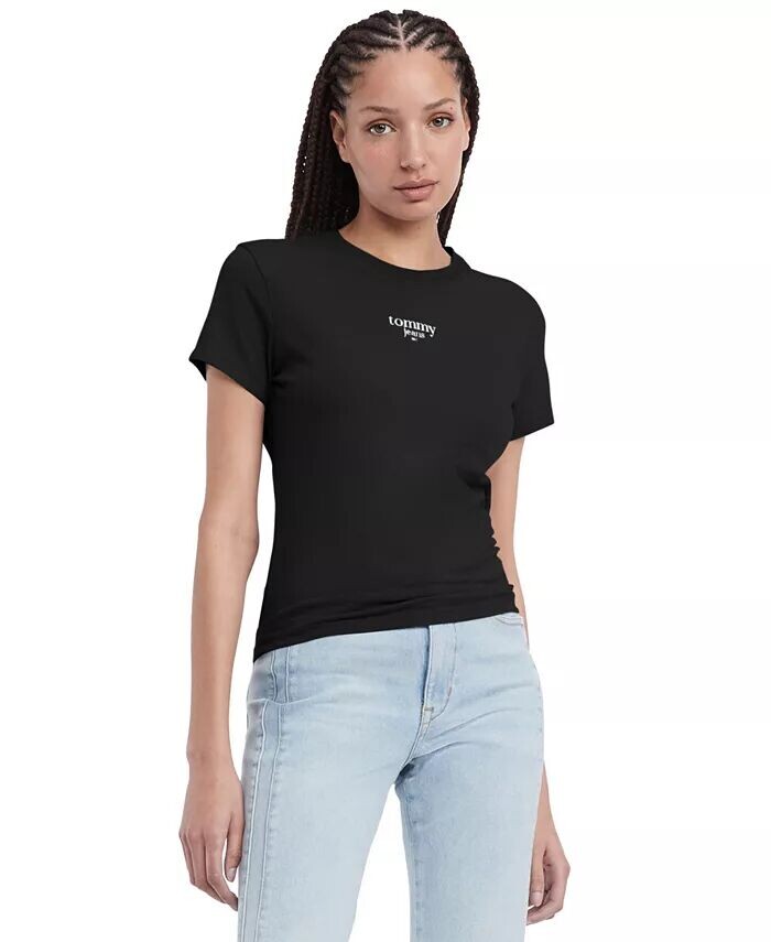 

Женская футболка узкого кроя с логотипом Essential Tommy Jeans, черный