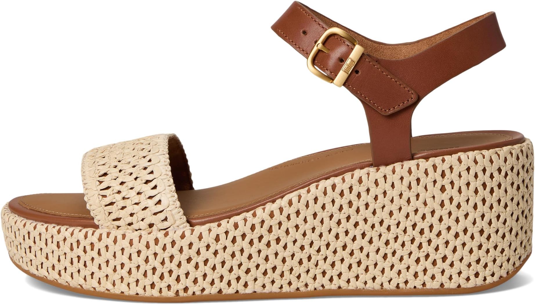 Сандалии FitFlop Platfforms Woven Wedge Ankle-Strap Sandals, цвет Deep Tan/Ivory — фото 4