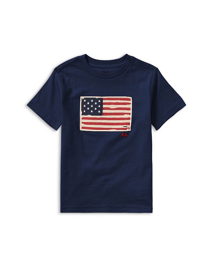 

Футболка из хлопкового джерси с принтом флага для мальчиков - Little Kid Ralph Lauren, синий