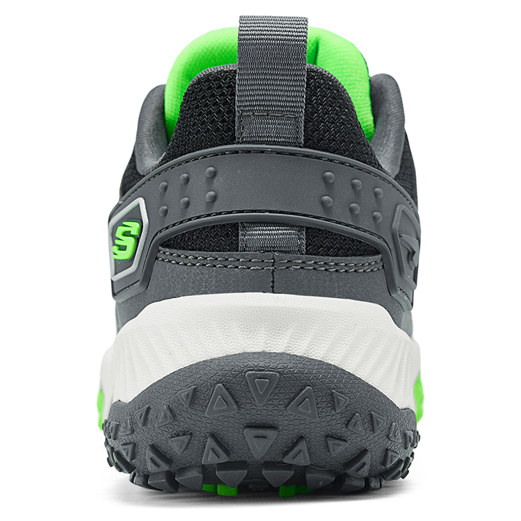 Износостойкие низкие детские беговые кроссовки серые Skechers, угольно-серый/лимонный — фото 4