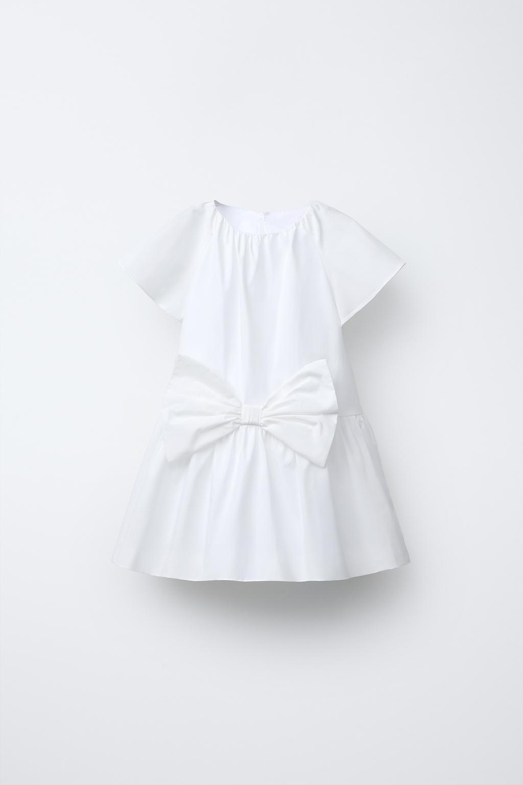

Поплиновое платье с бантом ZARA, белый