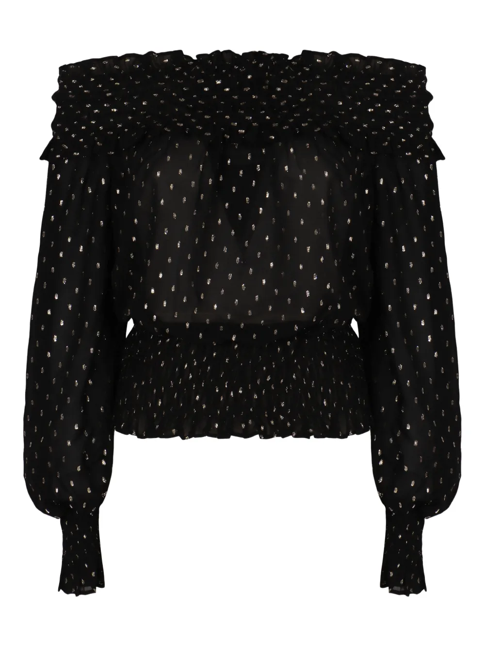 

Топ с открытыми плечами и оборками Self-Portrait, черный
