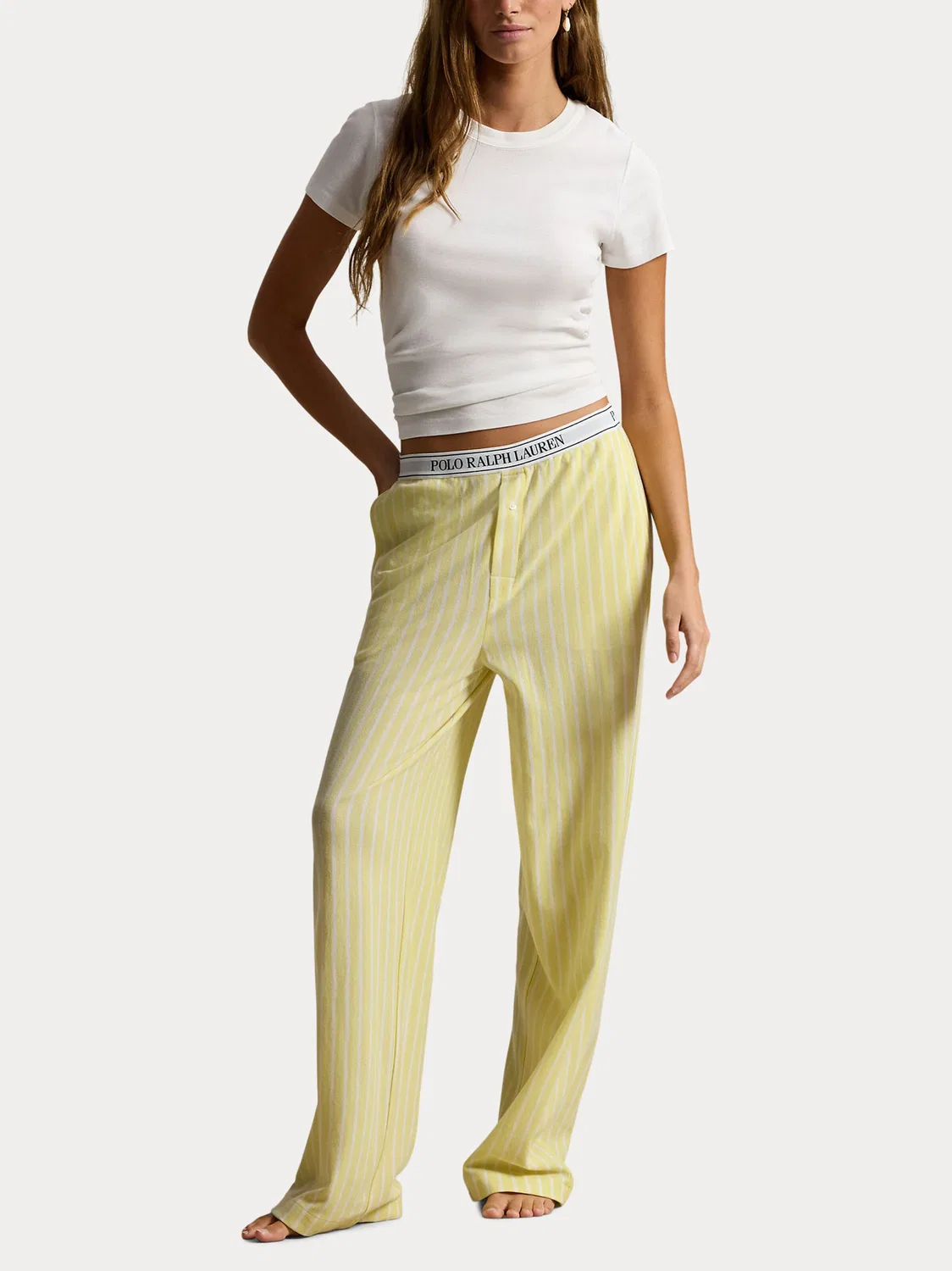 Пижамные штаны 'Вязаные оксфорды' Polo Ralph Lauren, Light Yellow/White — фото 4