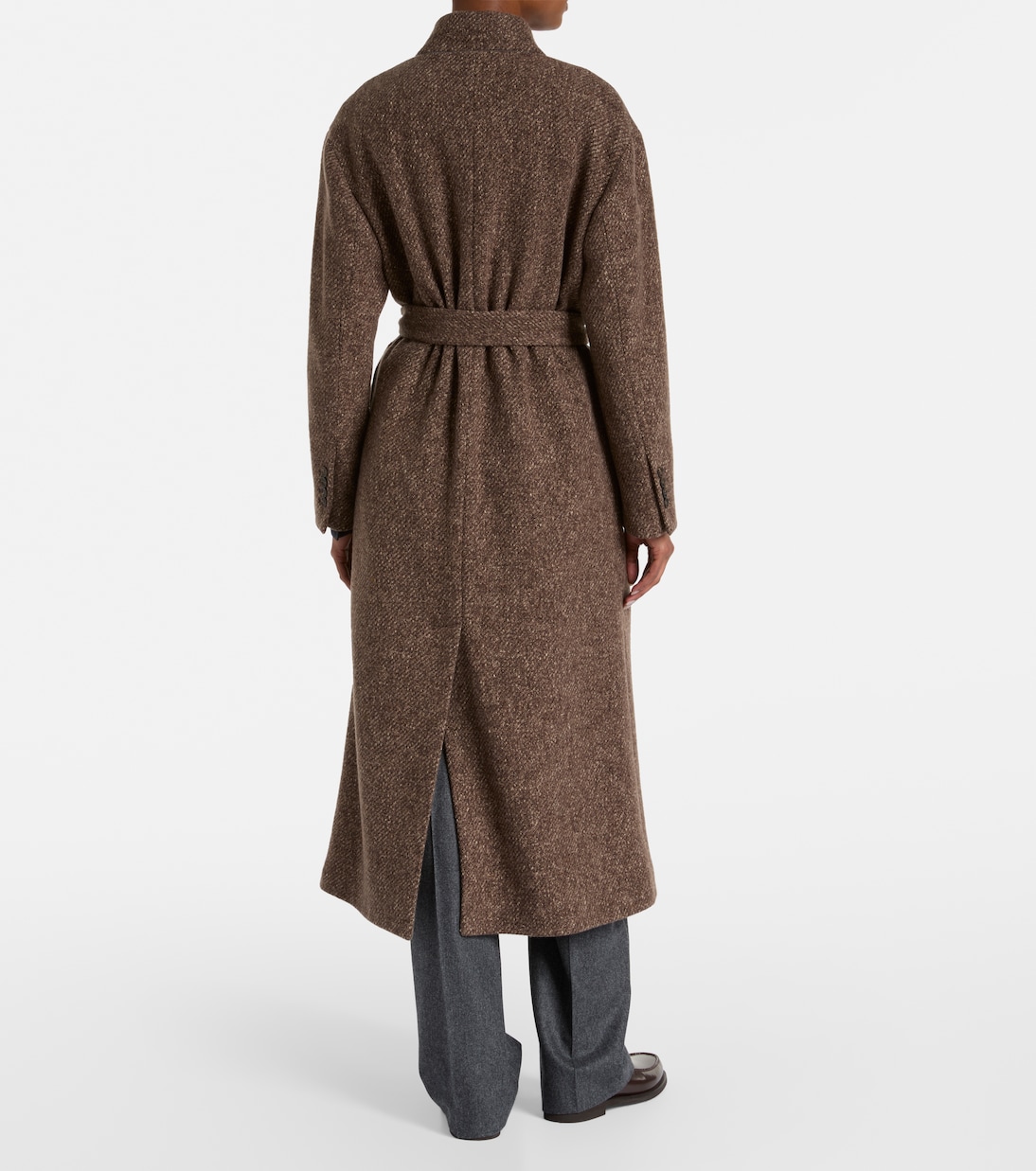 Пальто из шерсти и кашемира с поясом Brunello Cucinelli, Brown Multi — фото 3