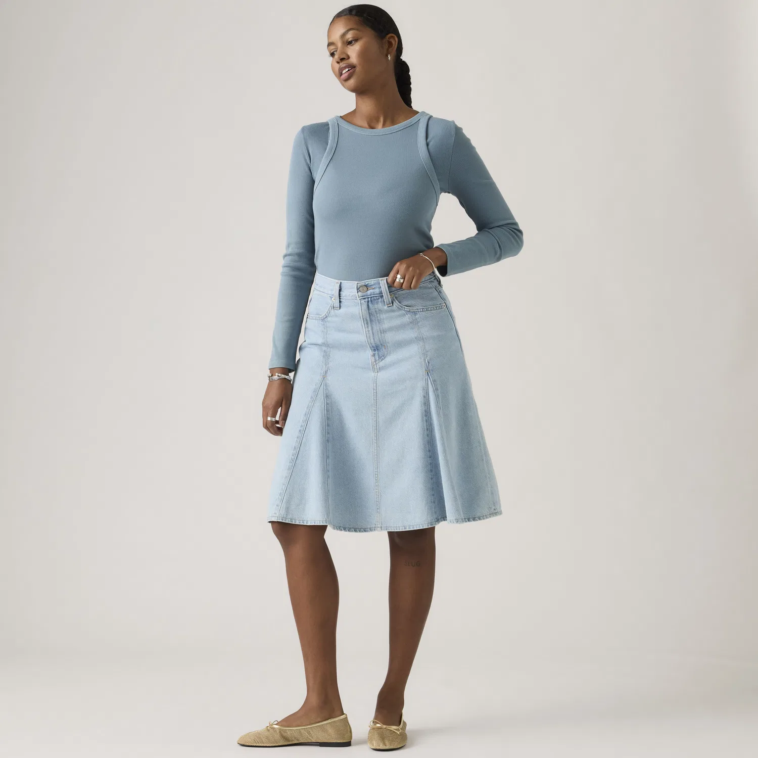 Легкая юбка-годе длиной до колена Levi's, Medium Wash