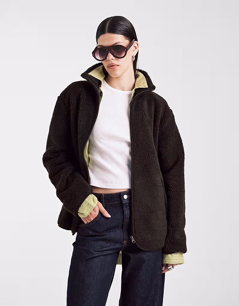 

Флисовая кофта на молнии шоколадно-коричневого цвета Asos Design, Коричневый, Флисовая кофта на молнии шоколадно-коричневого цвета Asos Design