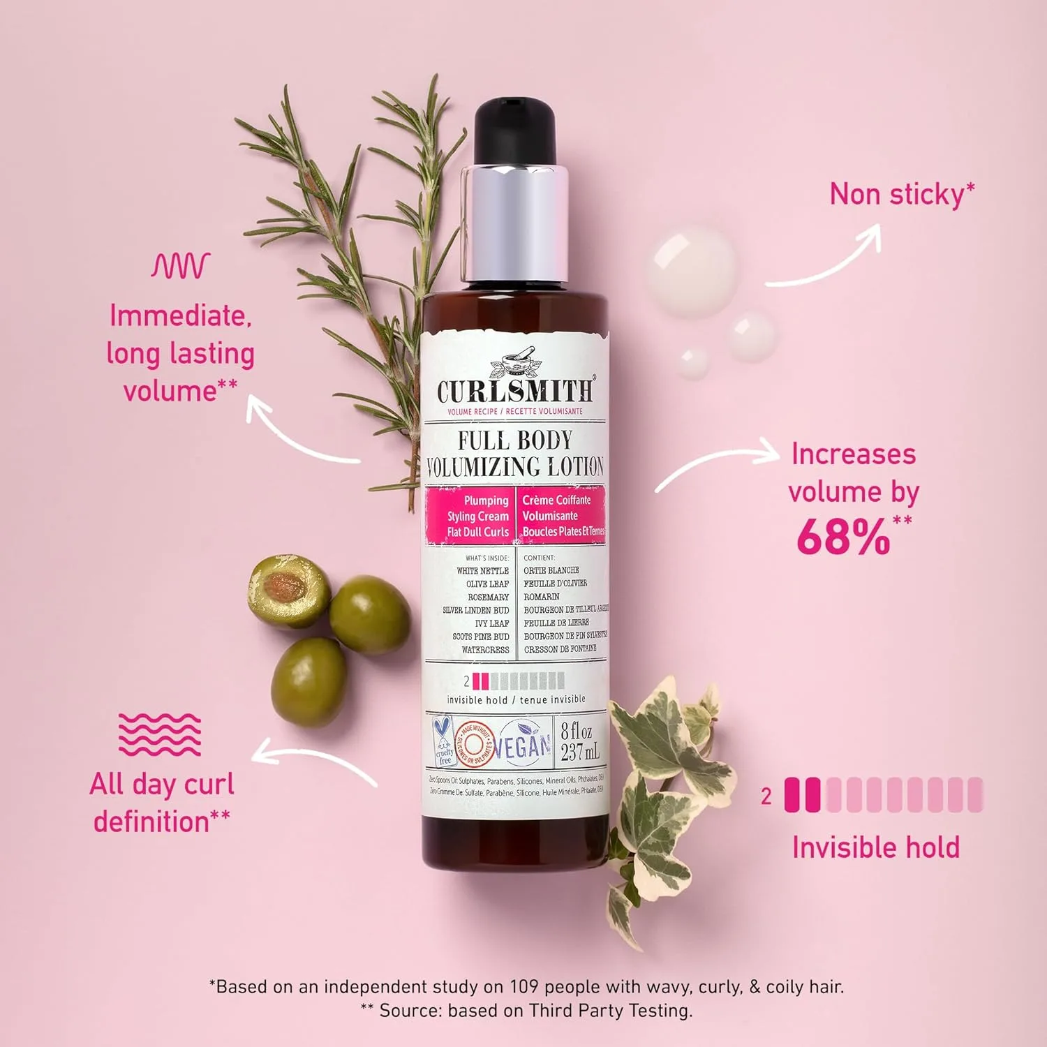 CURLSMITH - Лосьон для волос Full Body Volumizing, для объема и четкости локонов, не липкий, для волнистых, кудрявых и кучерявых волос, веганский (237 мл) — фото 3