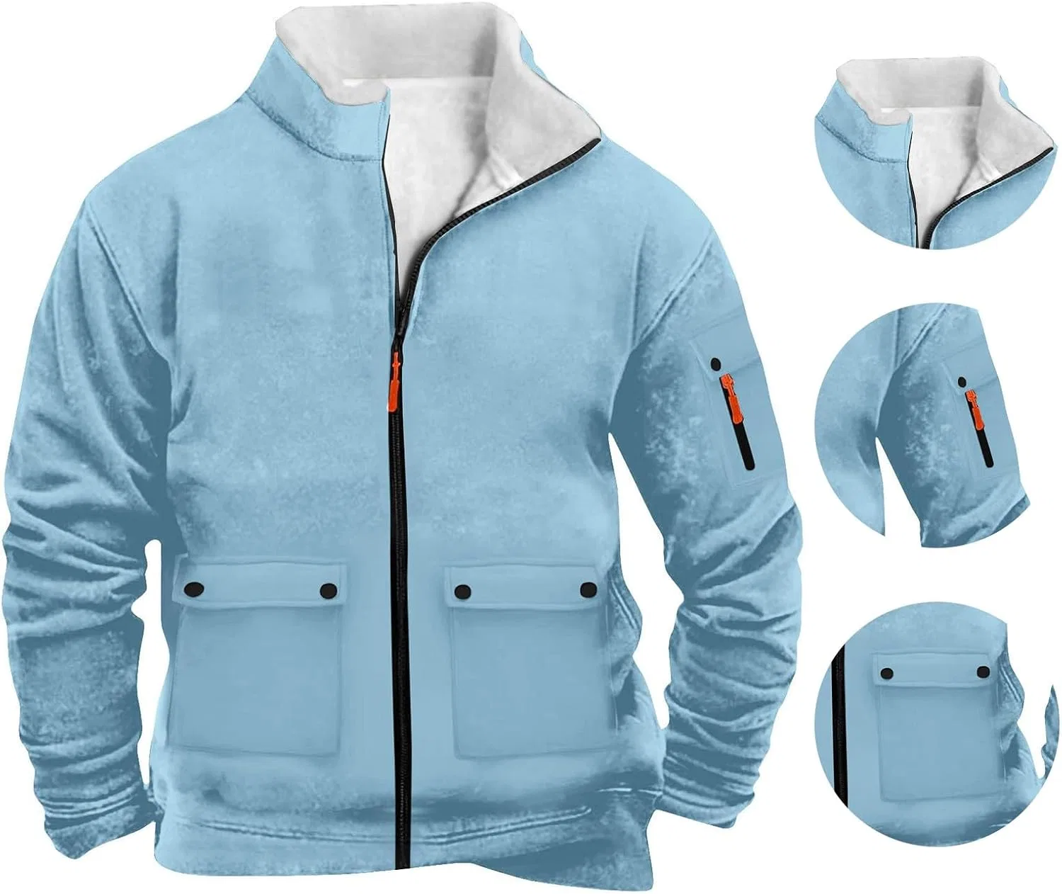 Мужская зимняя утепленная куртка Sherpa Fleece для походов, ветровка, верхняя одежда больших размеров, теплая рабочая куртка на молнии Generic, светло-голубой — фото 3