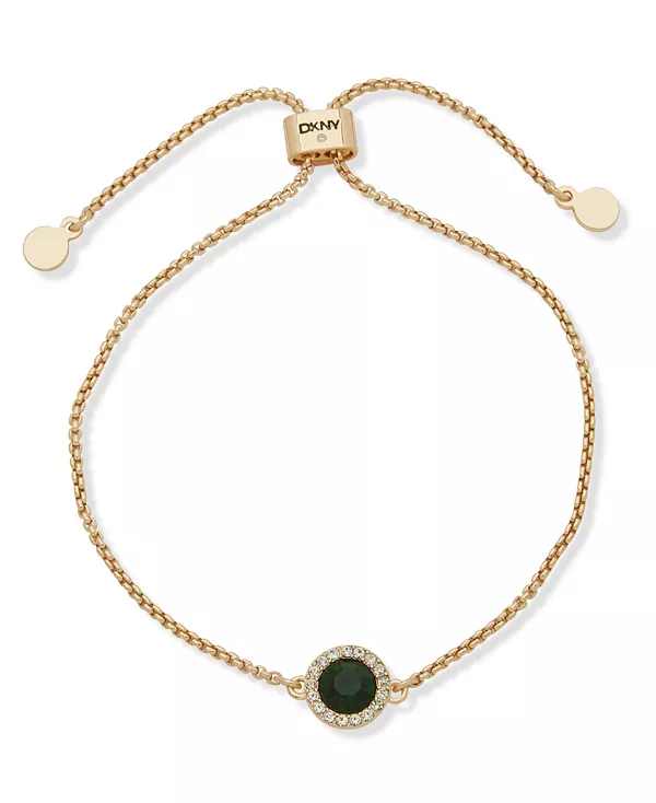 

Браслет-Слайдер золотистого оттенка с инкрустацией изумрудами из стекла Dkny, green