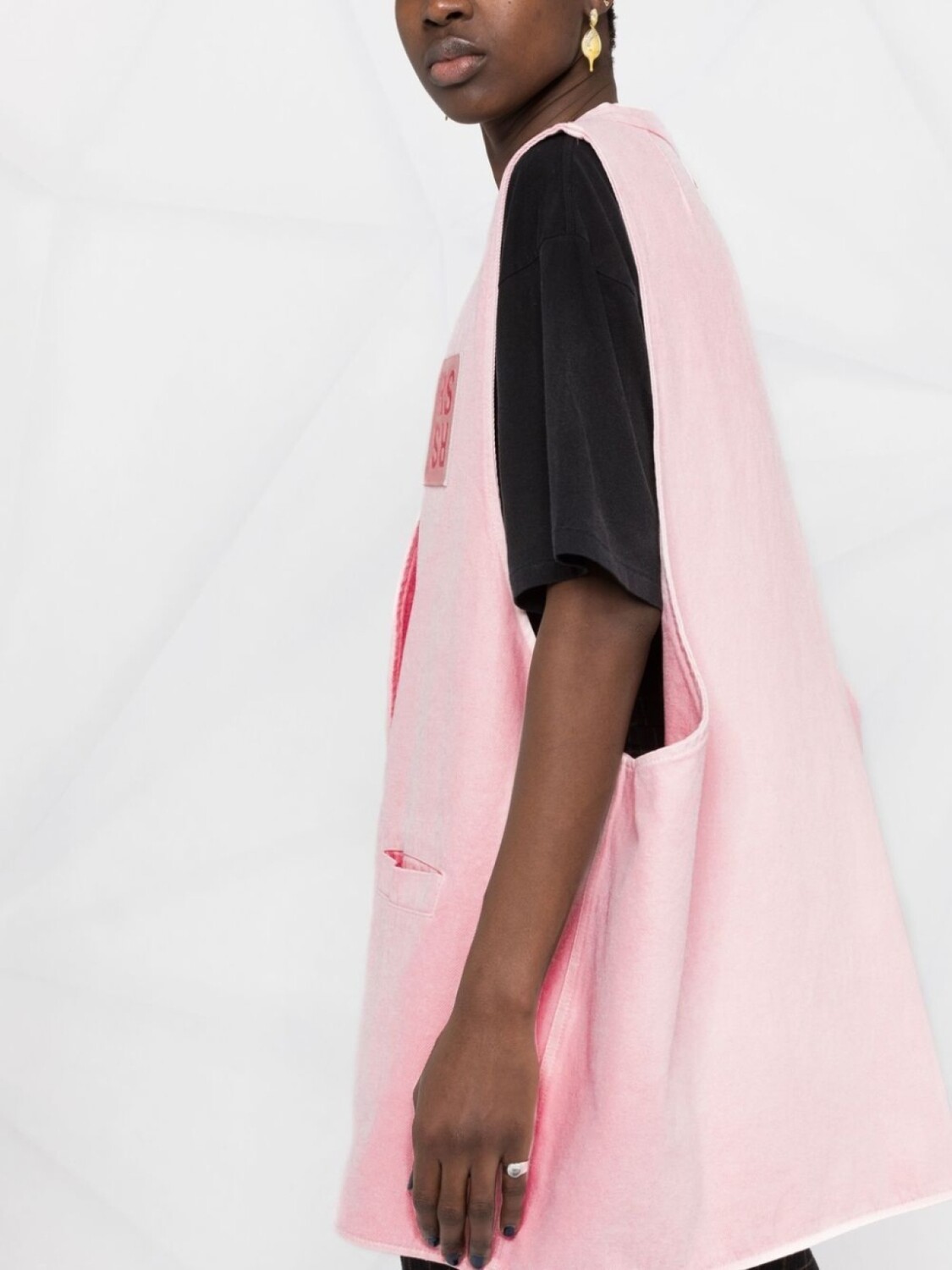 Raf Simons джинсовый жилет оверсайз с нашивкой-логотипом, розовый — фото 3