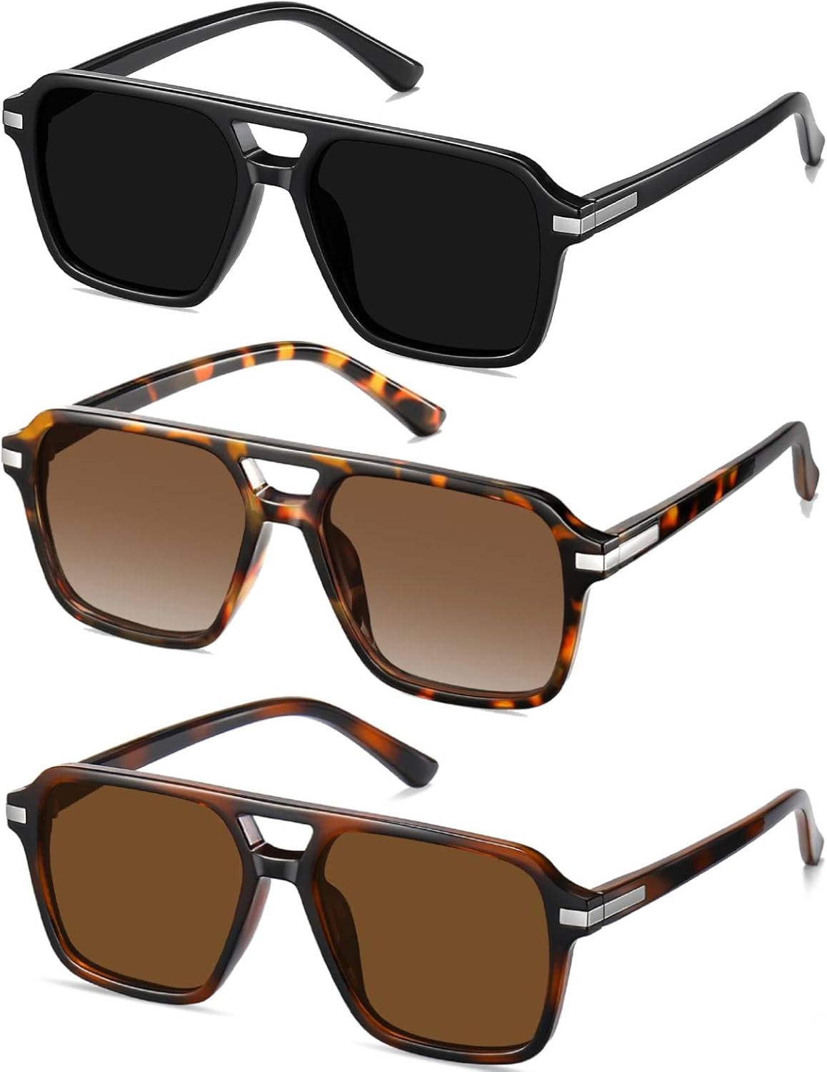 

Ретро-солнцезащитные очки-авиаторы для женщин и мужчин, классический винтаж 70-х и 90-х годов, модные квадратные очки-авиаторы AOJINOJO, Black/Grey+tortoise/Gradient Brown+tortoise/Brown