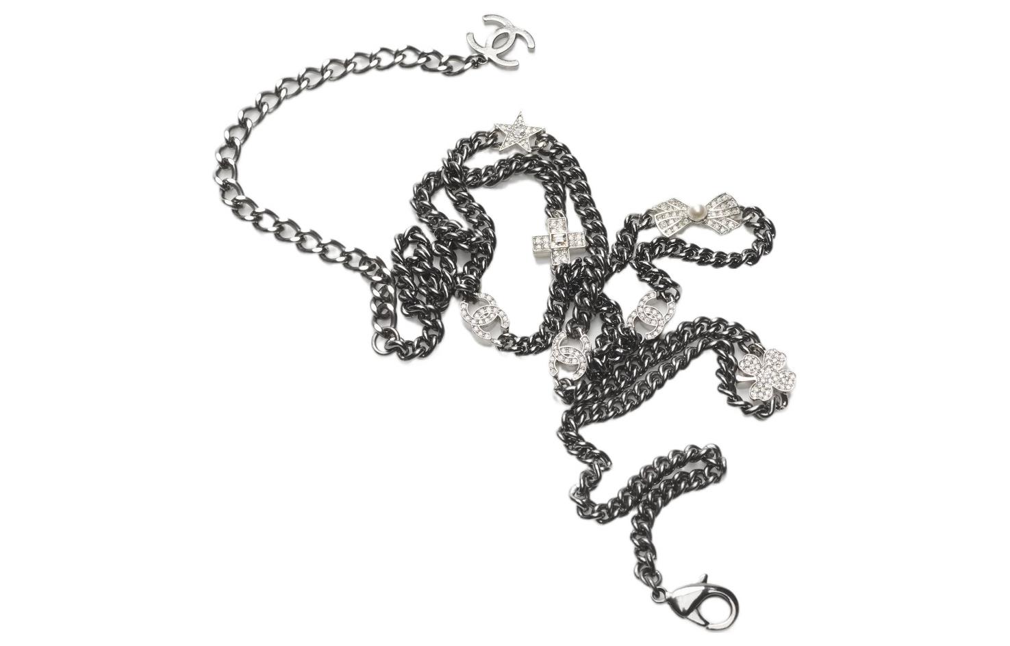 CHANEL Металлическая цепочка на талию с жемчугом из стекла для женщин, черная — фото 2