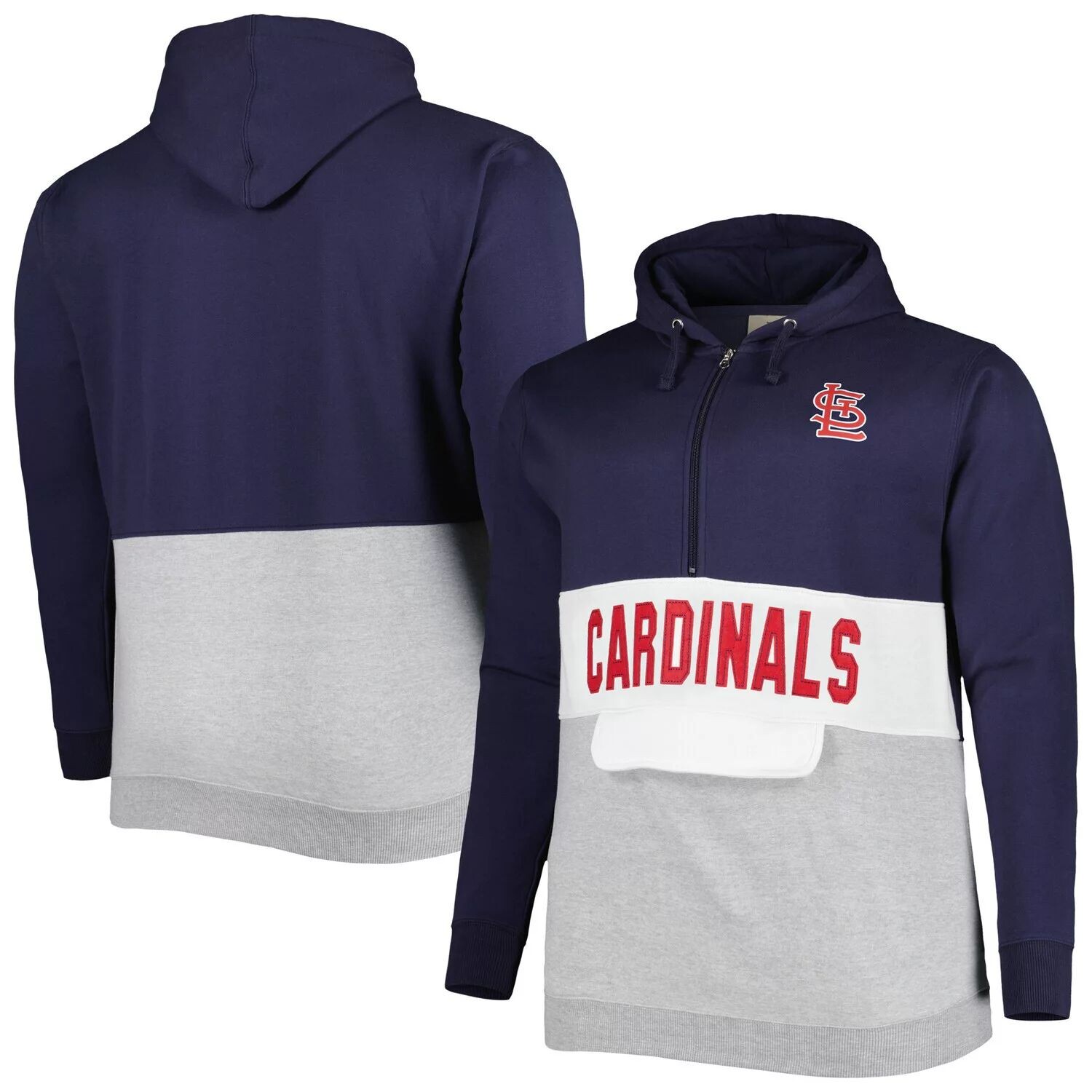 

Мужская темно-синяя/белая флисовая толстовка с капюшоном St. Louis Cardinals Big & Tall с молнией до половины, Синий, Мужская темно-синяя/белая флисовая толстовка с капюшоном St. Louis Cardinals Big & Tall с молнией до половины