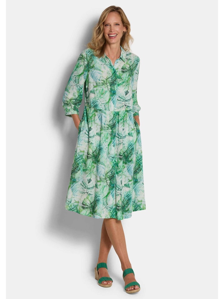 

GOLDNER Платье-рубашка, платье миди с принтом в виде листьев, зеленого цвета / с узором