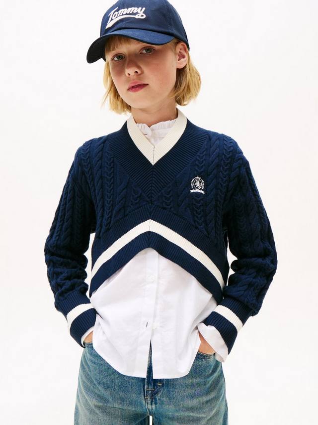 

Детский укороченный джемпер с косой вязкой Tommy Hilfiger, Dark Night Navy