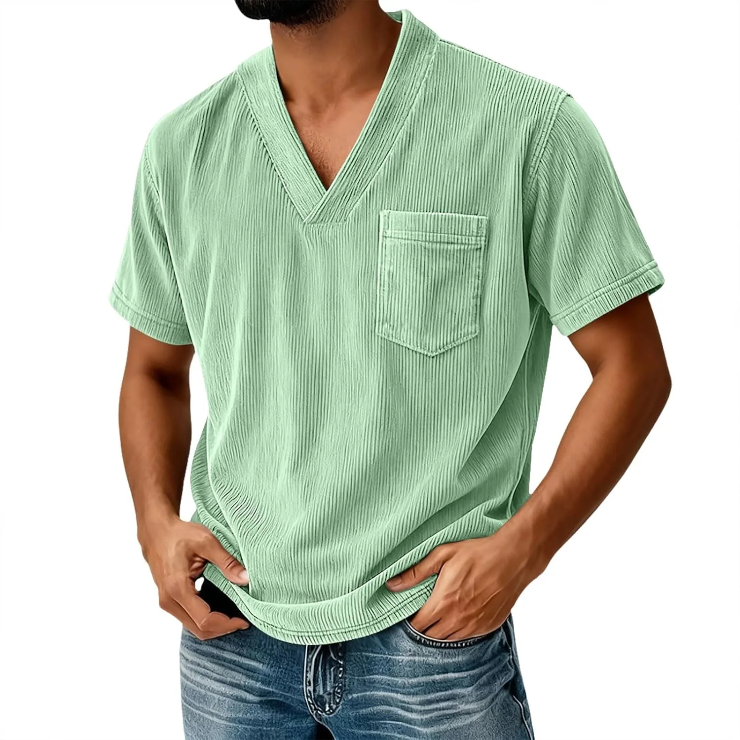 

Мужская футболка с V-образным вырезом, летняя, легкая, без складок