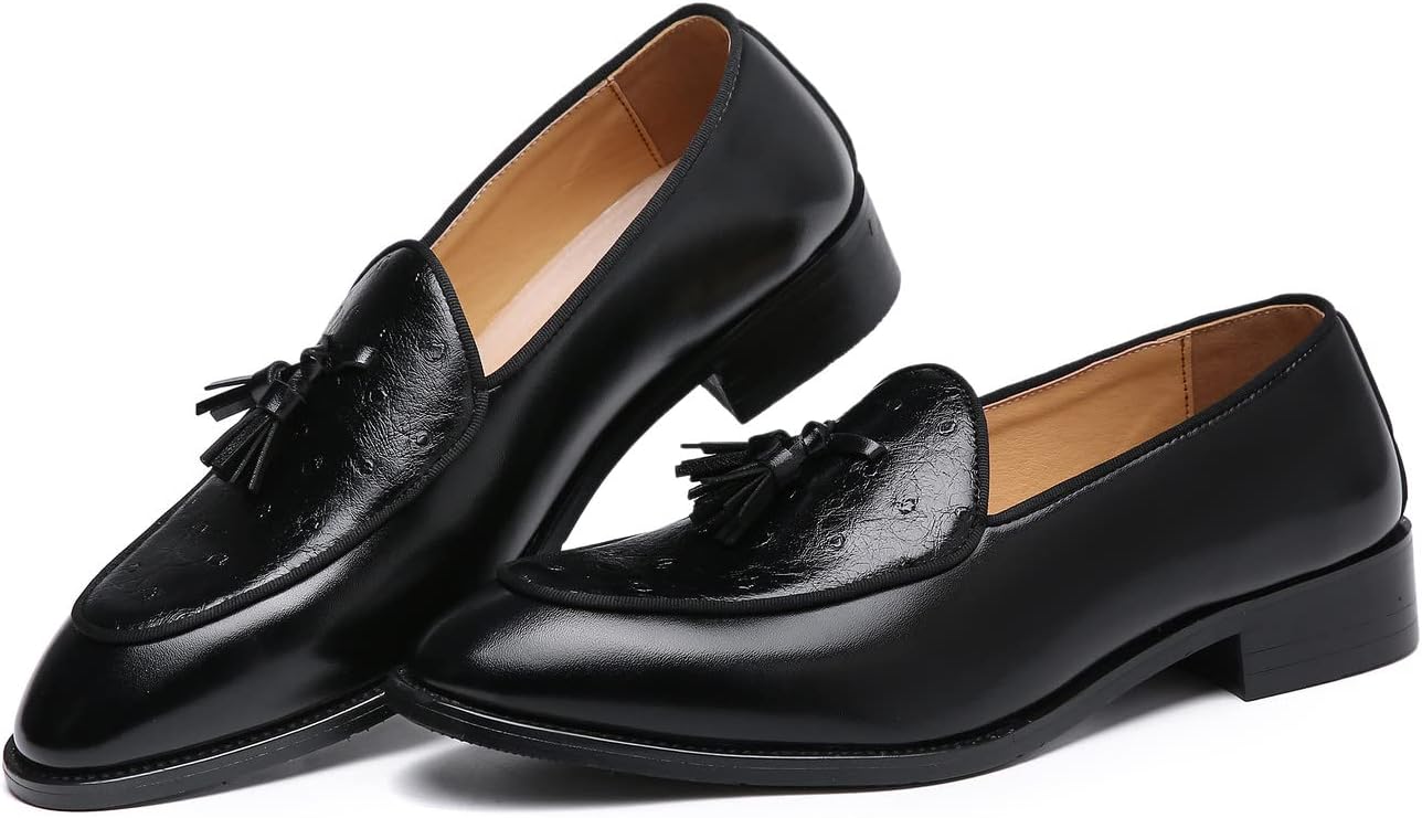 Мокасины Santimon Mens Penny Loafers для повседневной носки, вождения, выпускного и свадьбы, с бахромой, на плоской подошве, черные и коричневые, черный — фото 4