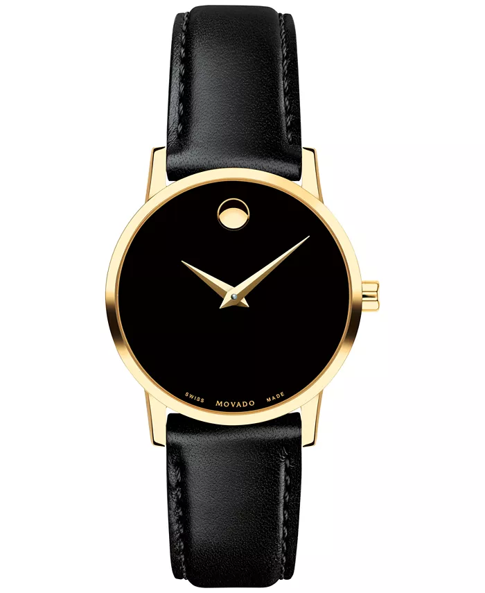 

Женские часы Swiss Museum Classic с черным кожаным ремешком, 28 мм Movado, черный