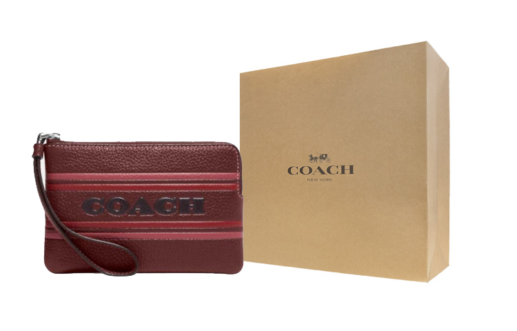 

COACH Кожаный клатч на молнии с угловой застежкой для женщин темно-коричневый