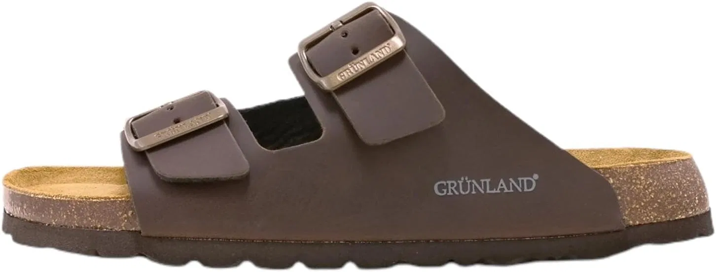 GRÜNLAND il benessere è naturale Мужские тапочки Grunland BOBO CB0974, темно-коричневые кожаные ремешки, пряжки из березовой кожи — фото 2